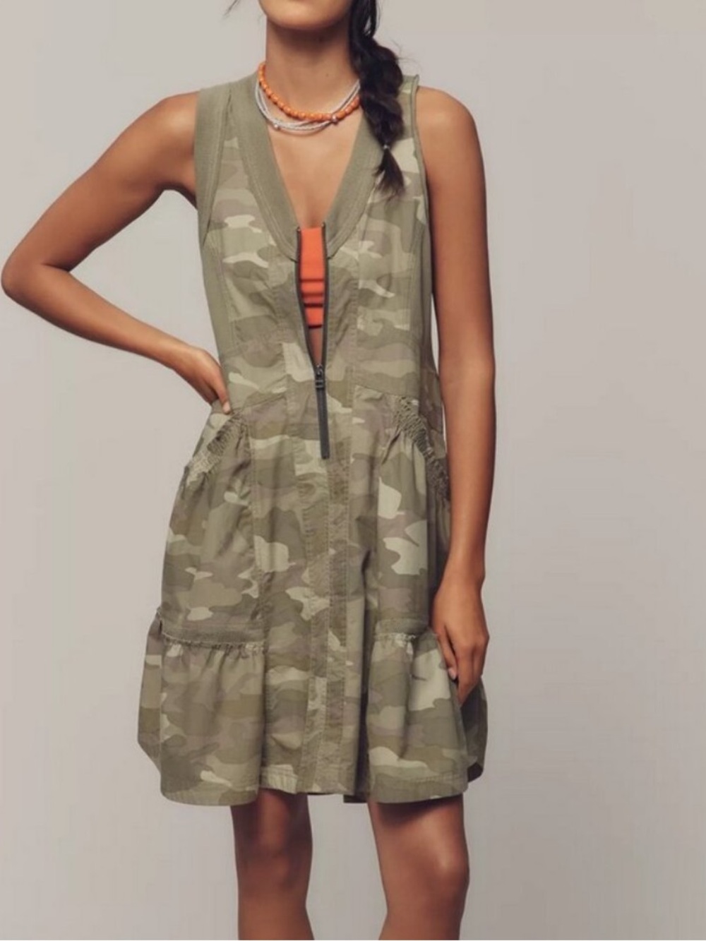 Daily Practice by Anthropologie Trek Utility Mini Dress in Moss Camouflage